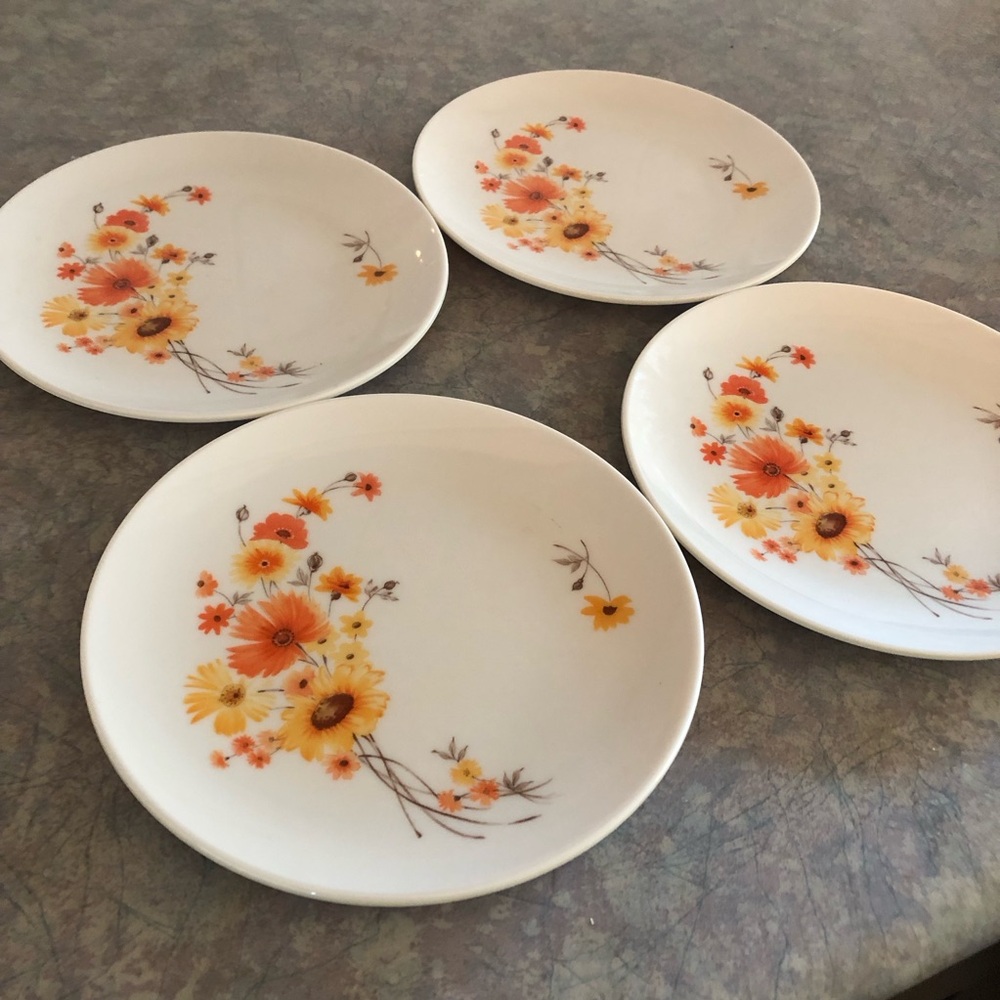 70's Fall Floral Small Dorchester Plates - 4 - Melmac Dishes - Camping - RV